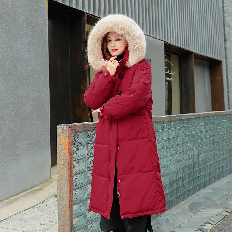 

Hooded Women's Winter Coat Big Fur Collar Thicken Quilted Puffer Jacket Outwear Ladies Parkas 2023 Down Cotton Padded