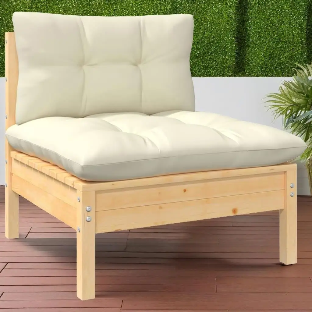 

5-Piece Pinewood Patio Lounge Set with Cream Cushions - Outdoor Seating Collection