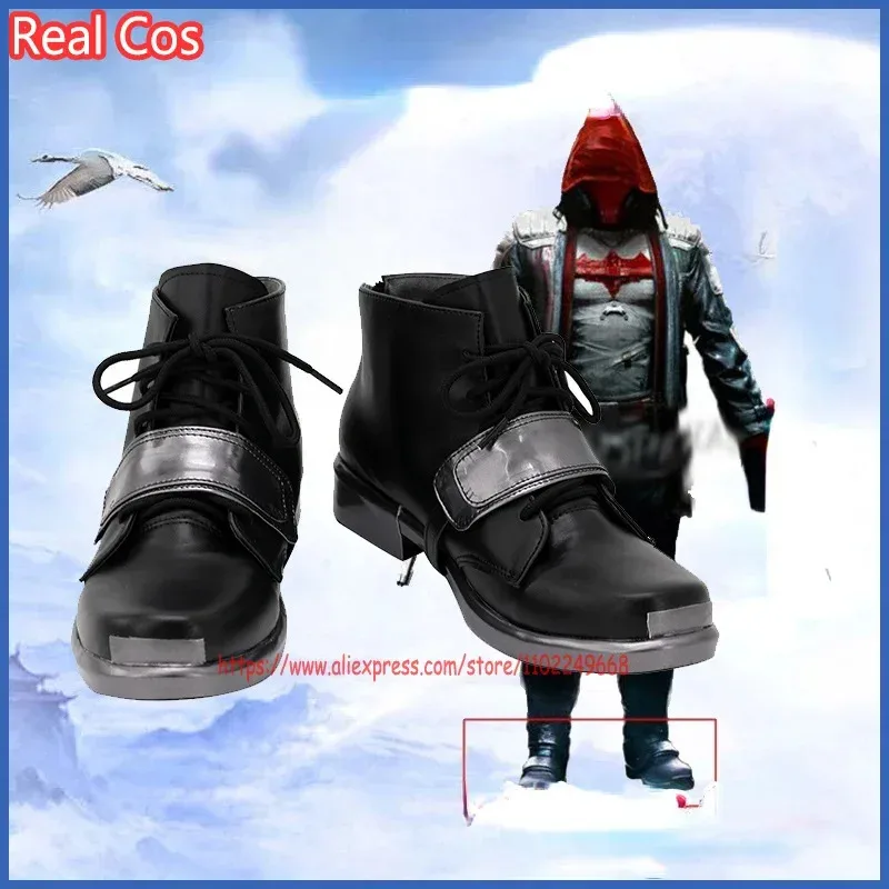 2025 aaa RealCos Arkham City Capuz Vermelho Jason Todd Robin Sapatos Botas Halloween Cosplay Adereços