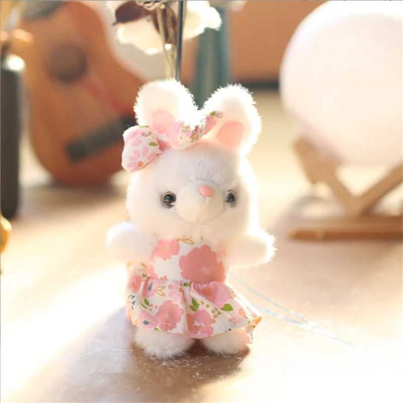15 cm carino fiore vestito coniglietto ciondolo peluche bambola cartone animato borsa ciondolo portachiavi bambola morbido peluche figurine da collezione