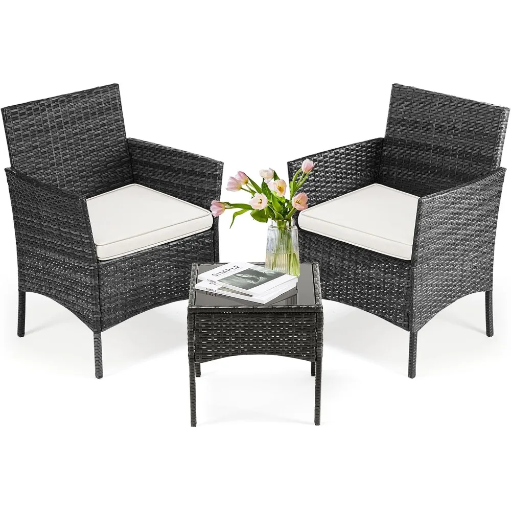 

Patio Furniture Set 3 Pieces, Outdoor Wicker Furniture with Coffee Table, Modern Rattan Patio Chairs Conversation Sets with Sof