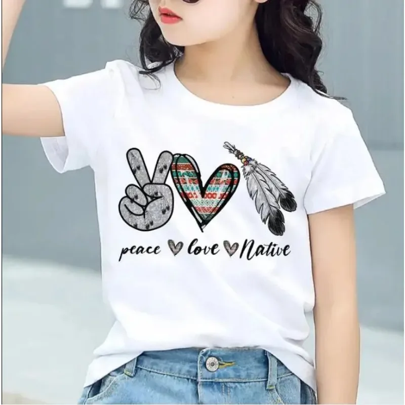 Crianças Love Peace Party Tee Tops, Roupa de criança, Camisetas curtas, Roupas de menina, Menino, Menina, Venda quente, Verão