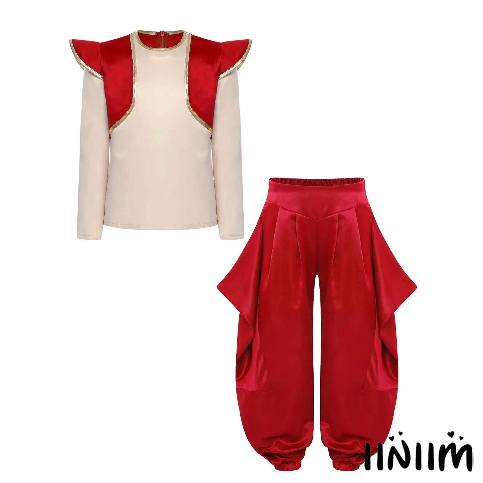 

Kids Boys Arabian Prince Roleplay Costume Contrast Color Pullover Shirt Tops And Elastic Waistband Pants Halloween Cosplay Set