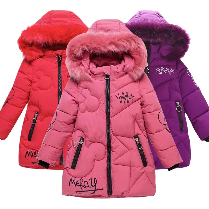 

Winter Long Style Teenager Girls Jacket Keep Warm Detachable hat Hooded Windbreaker Coat For Girl Fur Collar Children Outerwear