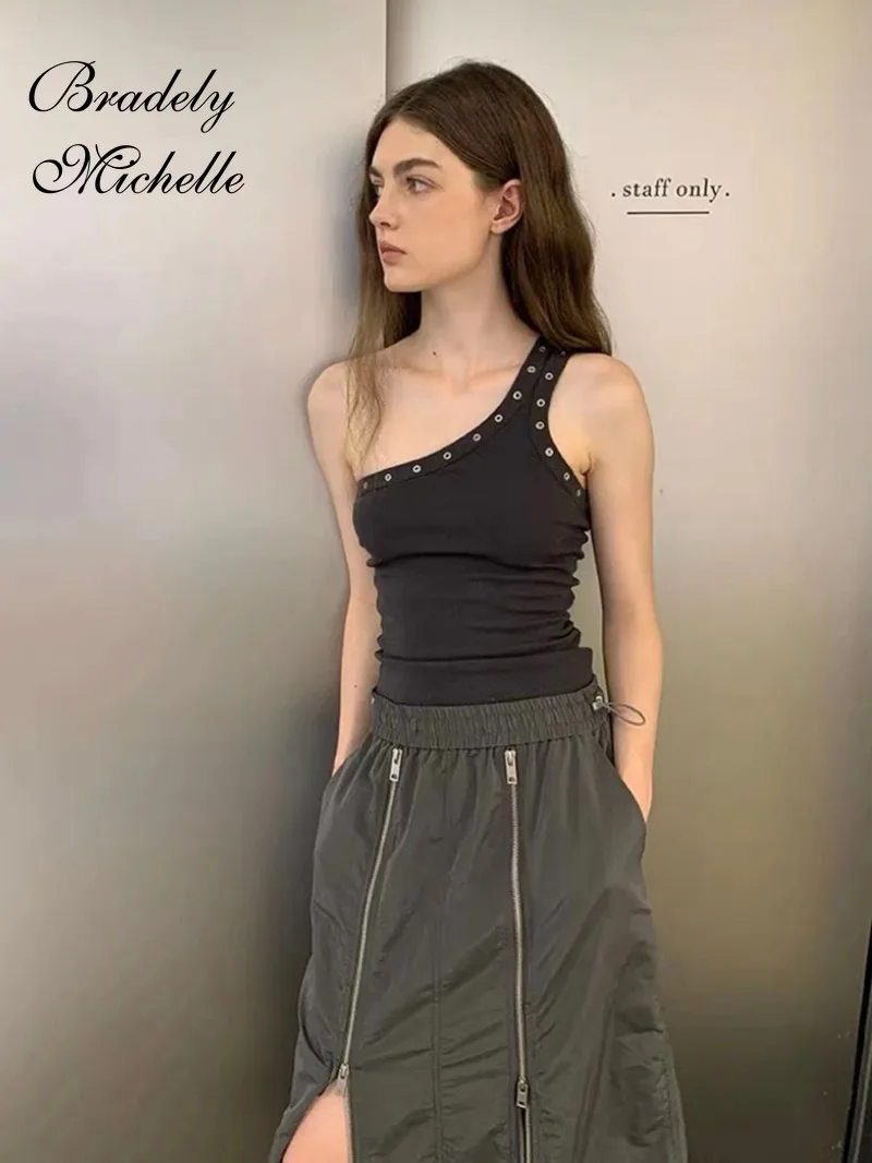 Design Sense Niche Slim Shoulder Slim Sling Summer Slim Chic Shoulder Vest Women Y2k Tops