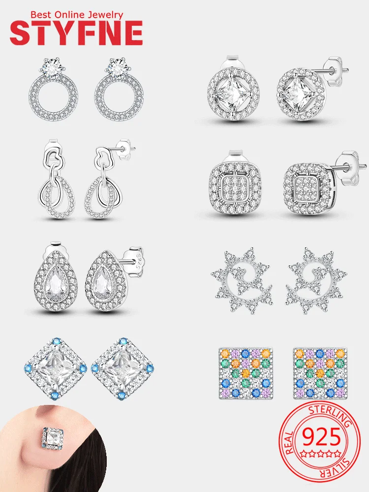 

Earrings Silver 925 Shiny Color Zircon Sugar Earrings Round Earrings for Women's Birthday Parties with Fashion Jewelry Gifts