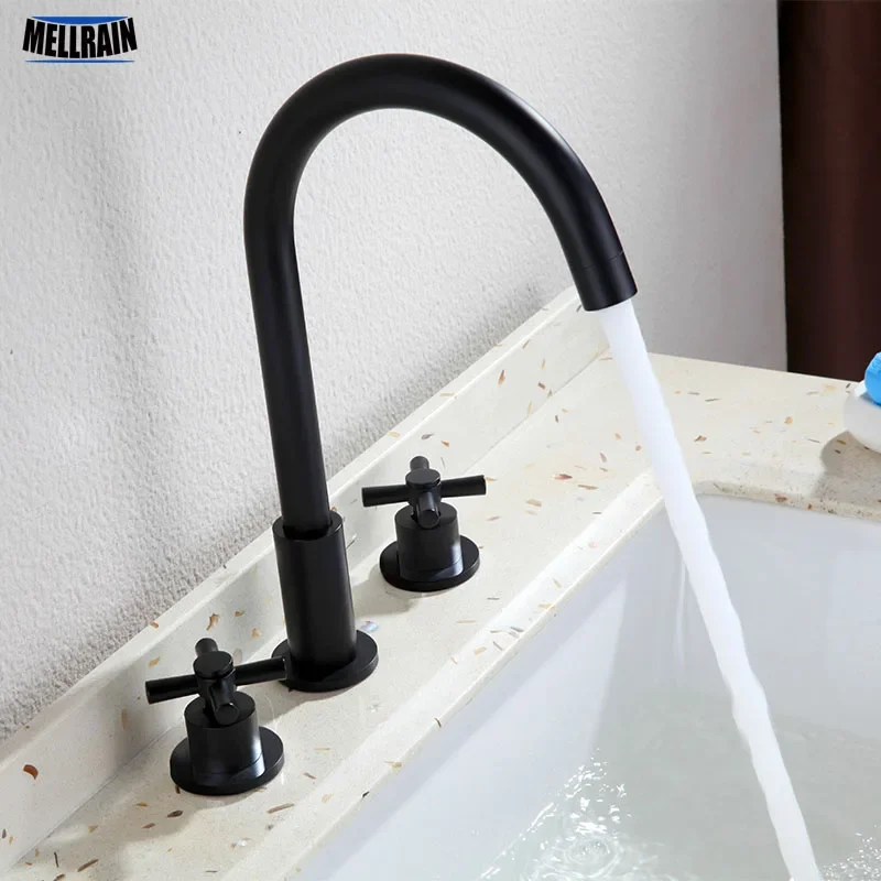 

Quality Double Handles Bathroom Faucet Deck Mounted Widespread Basin Faucet Brass Water Mixer Tap Set