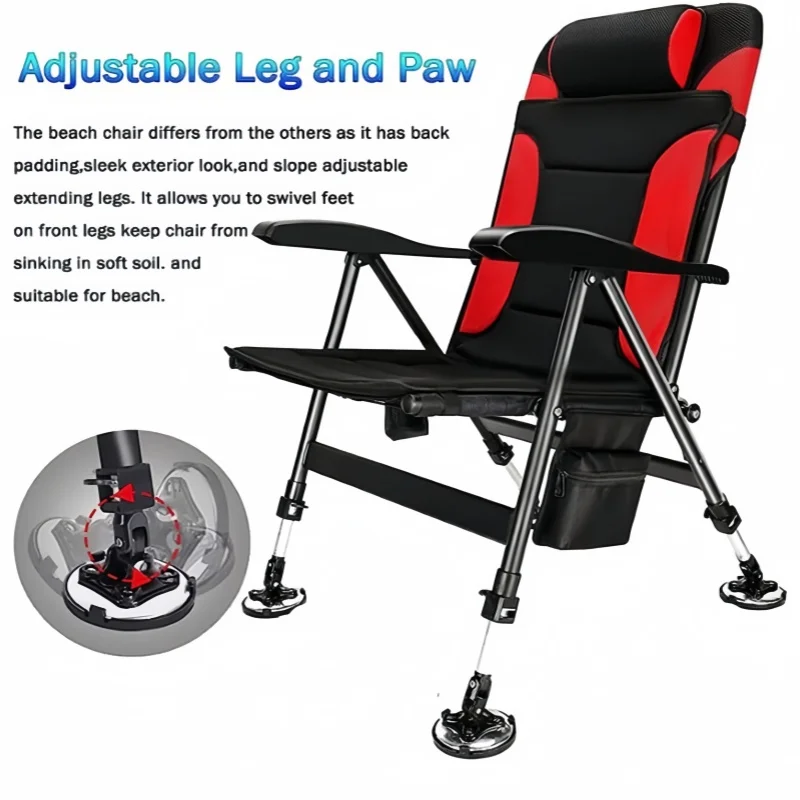 Outdoor Retractable Fishing Chair Adjustable 5-Position Folding Chair With Pillow Armrests Portable Camping Fishing Equipment image 4