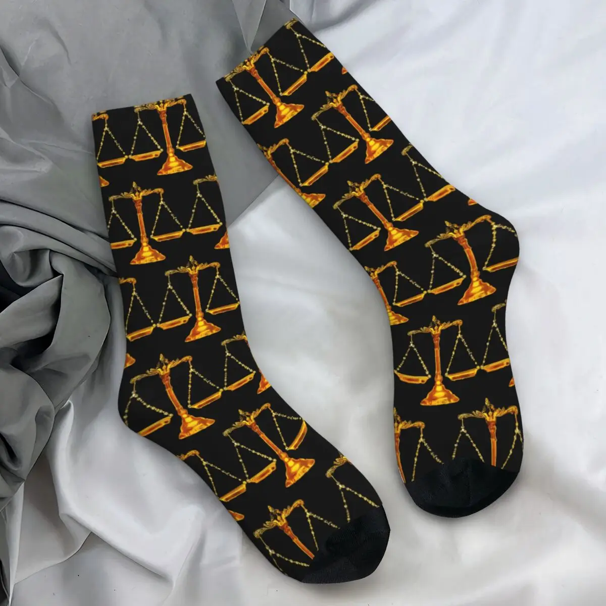 Gold Scales Of Justice Law Logo Socks Elegant Stockings Couple Soft Breathable Climbing Socks Autumn Printed Non Skid Socks