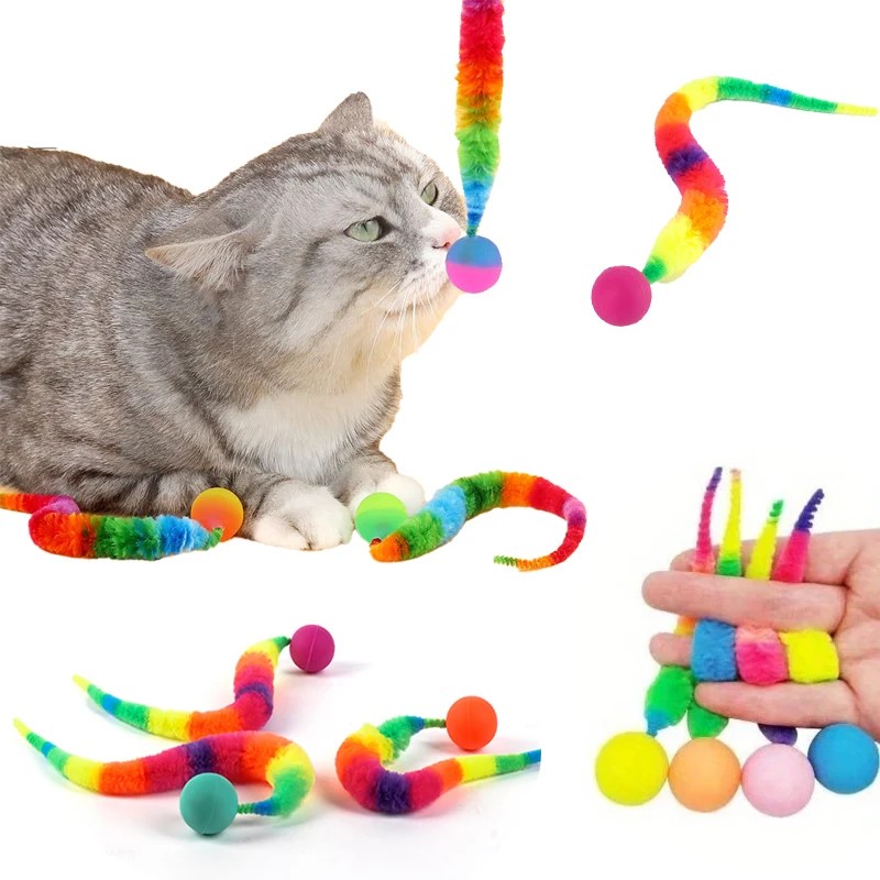 

3PCS Set of Cat Interactive Toys Cat Colored Worm Caterpillar Bouncing Ball Indoor Cat Caterpillar Elastic Toy kitten Puzzle Toy