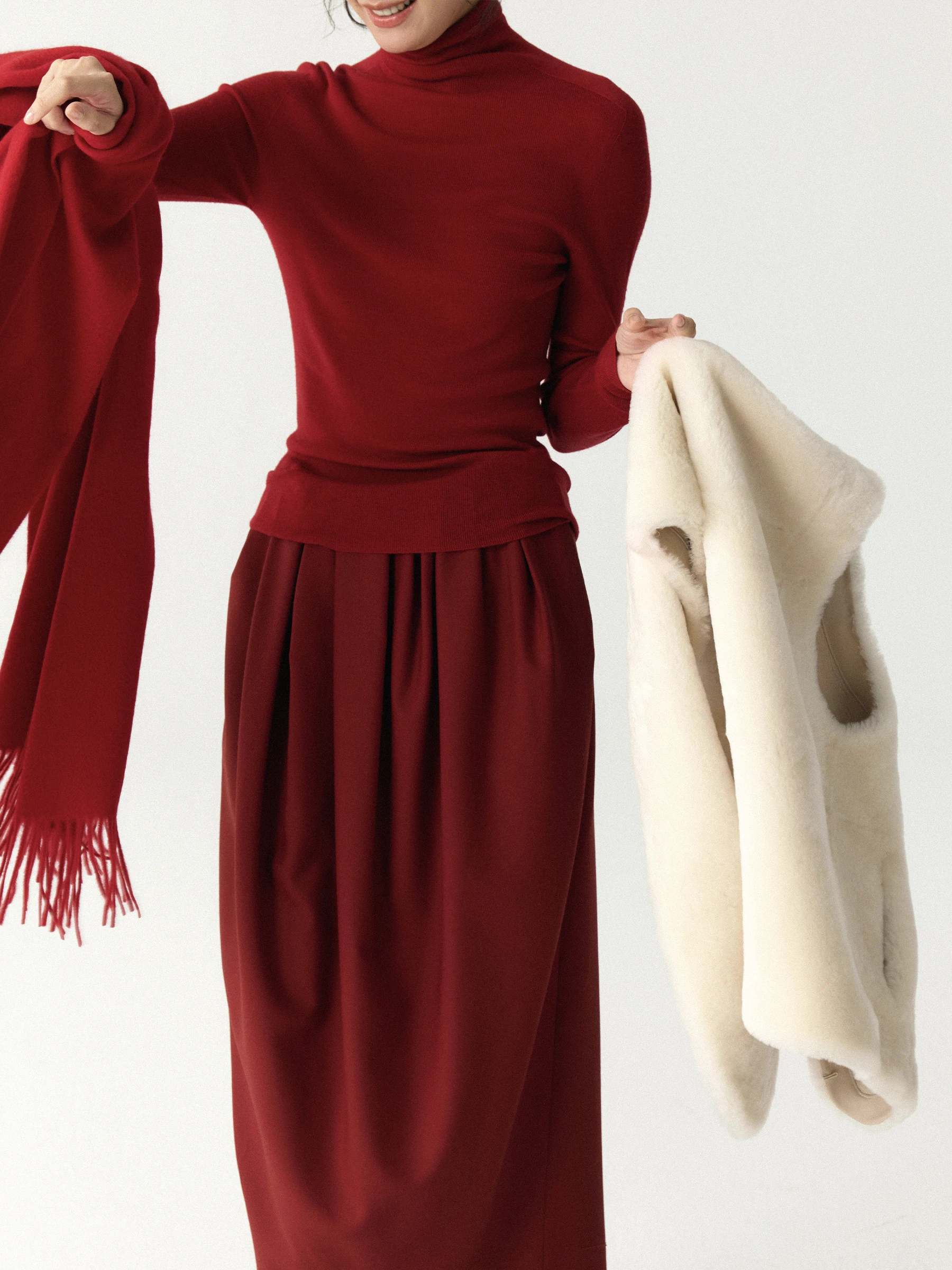 

Шерстяная юбка-бутонер из 100% шерсти для женщин, весна-осень-зима, с завышенной талией, повседневная, для работы и отдыха, с эффектом памяти