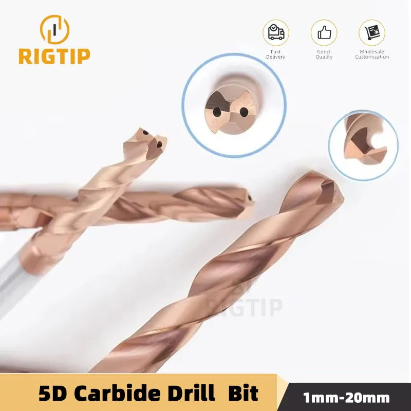 RIGTIP 5D 2.1mm-20mm Carbide Twist Drill With Internal Cooling Or External Cooling Solid Tungsten Steel CNC For Hard Metal