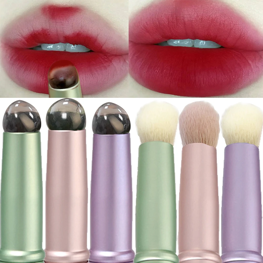 Professional Silicone Lip Brush With Cover Double-headed Lipstick Applicator Soft Fur Concealer Brush Blooming Makeup Brushes