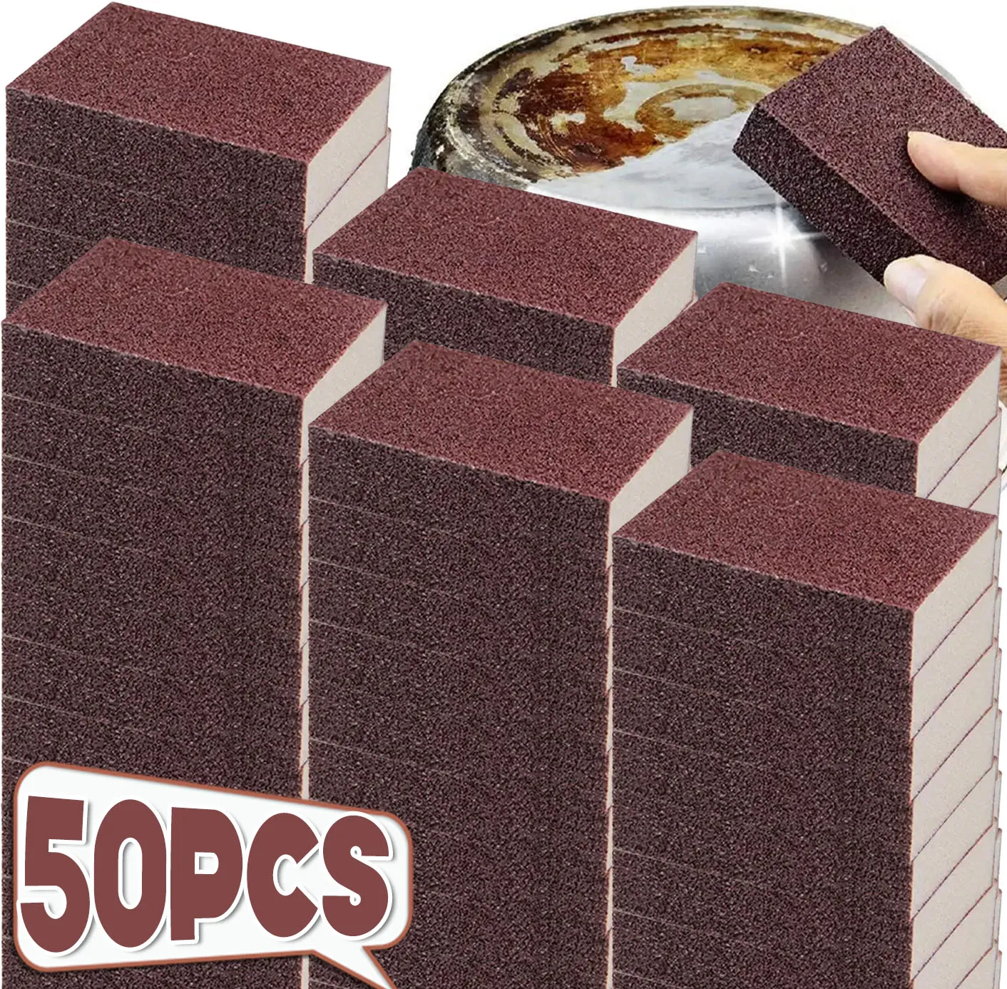 Esponja para eliminar óxido, borrador de carborundo, cepillo de limpieza del hogar, esponjas para descalcificación, frotar, olla de cocina, herramientas de cocina, 1/50 Uds.