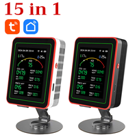 15in1 Air Quality Monitor Indoor CO2 Detector Formaldehyde PM2.5 PM10 CO CO2 TVOC HCHO AQI Tester with Desktop Stand APP Control