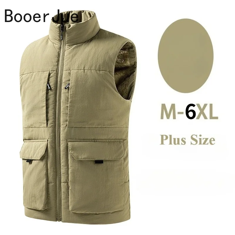 Mehrtaschen-Unterhemd mit Stehkragen für Herren, Outdoor-Schulterweste, M-9XL, Herrenwesten für Herbst und Winter, gefütterte, verdickte Arbeitsjacke