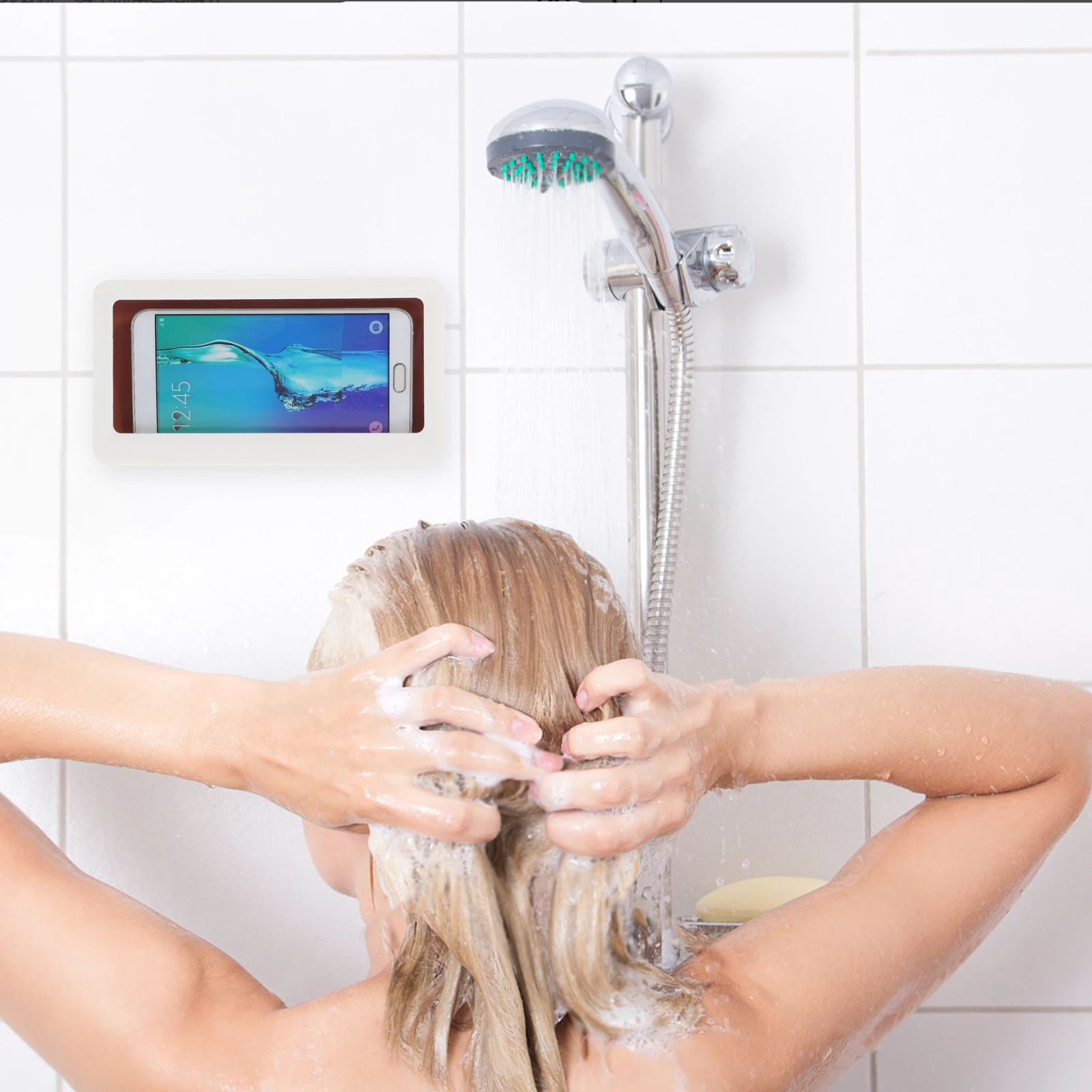 

Shower Phone Case Waterproof Wall Mount Anti-Fog High-View Window Touch Screen Cartoon Watching Bath Accessory