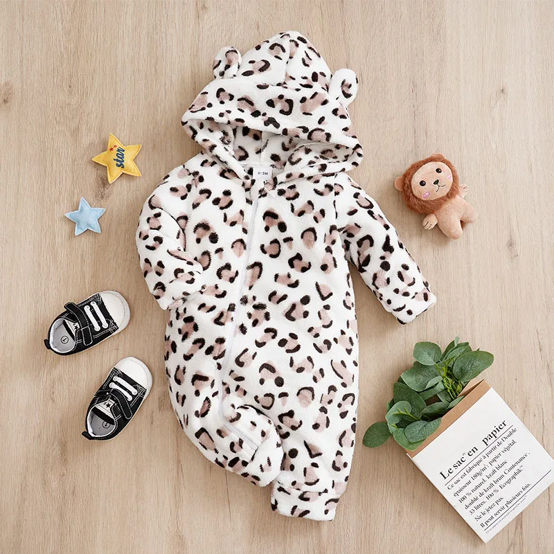 Winter Leopard print Clothes Spring Flannel Baby Boys Girls Clothing Cartoon 0-18 months Newborn Baby Newborn Long Sleeve Soft