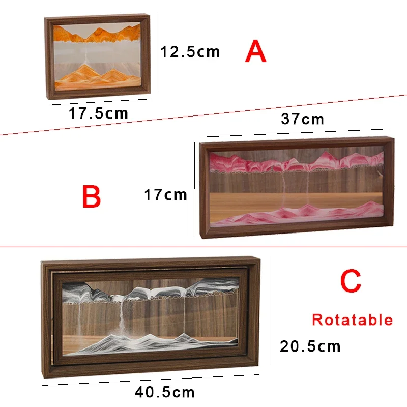 Wooden Frame 3D Sandscape Moving Sand Art Picture Quicksand Liquid Hourglass Glass Flowing Sand Painting Office Home Decor Gifts