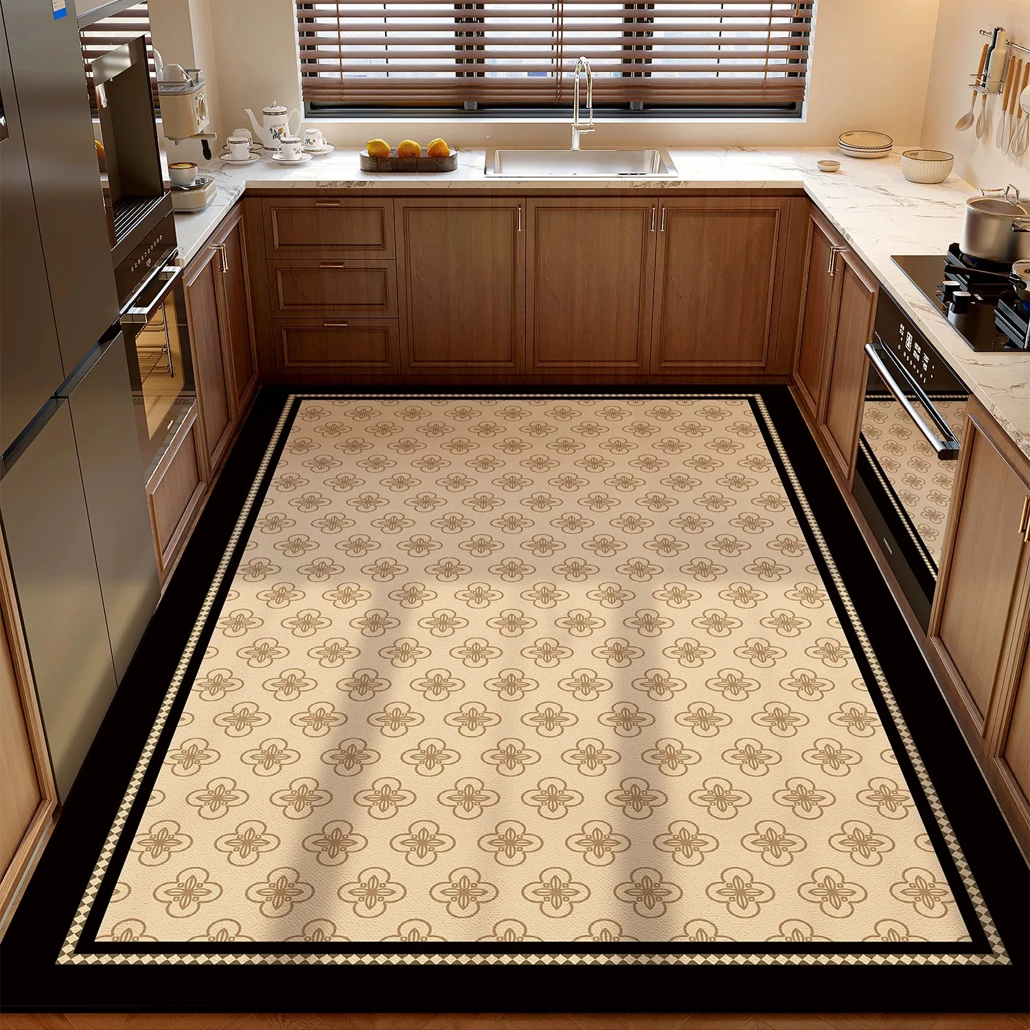 Vintage Light Luxury Kitchen Rug PVC Leather Carpet Anti-slip Floor Mat Dirty Resistant Washable Easy Clean Rugs Balcony Mats 카펫