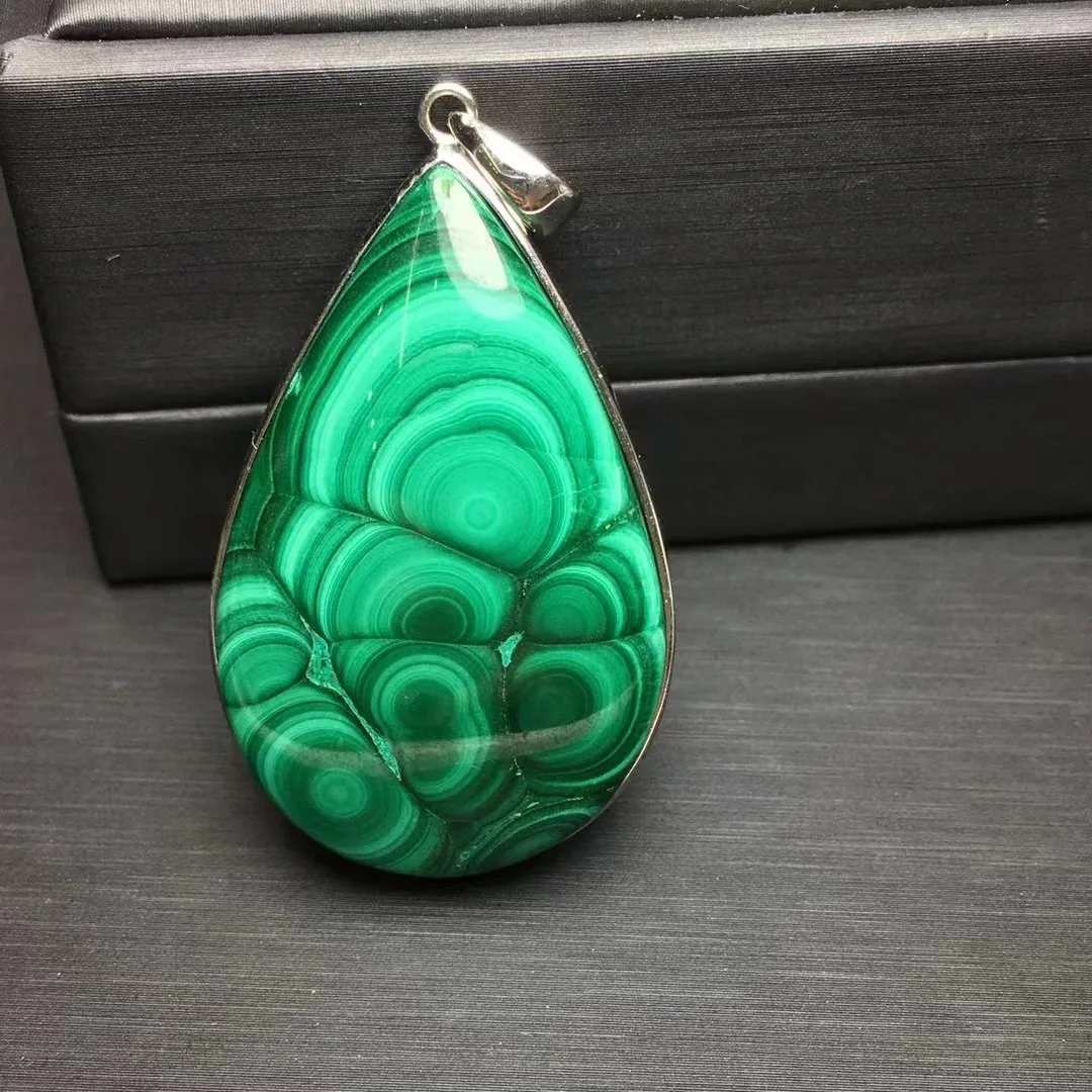 Unit One Piece 925 Silver Buckle With Good Quality Natural Malachite Crystal Healing Big Size Drop Shape Pendant