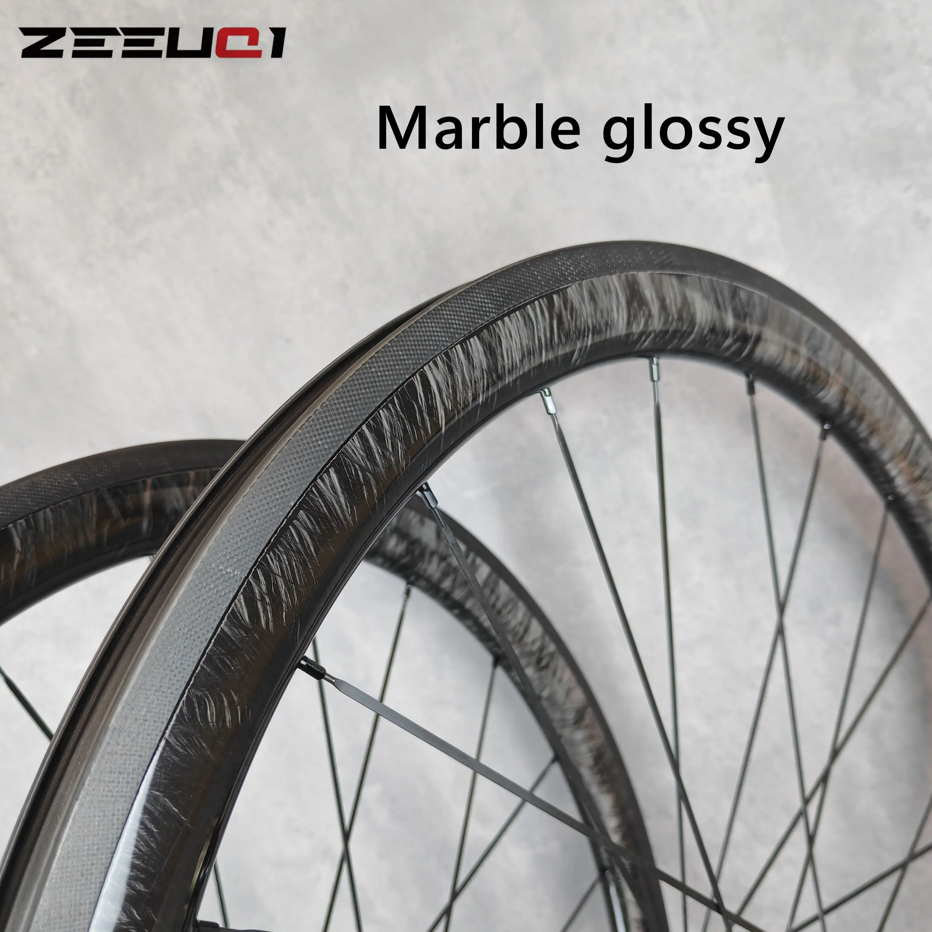 

700C Carbon Wheelset V/Rim Brake Ultralight Tubeless Ready 38/45/50/60mm Depth,25 width, Marble Glossy Finish,Custom Logo