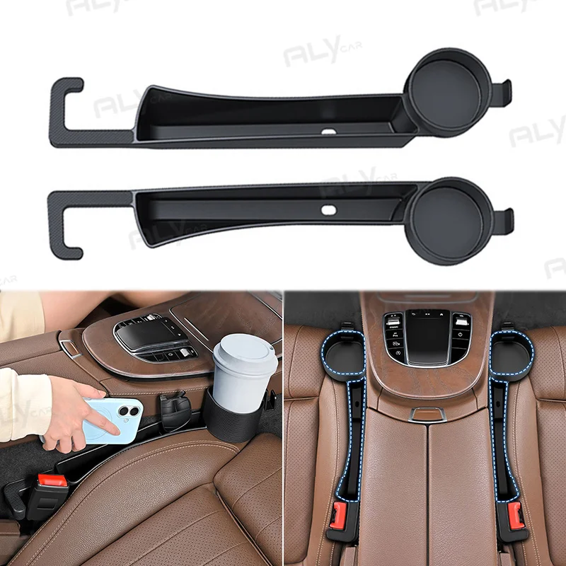 Universal 2 in 1 Car Seat Gap Storage Box Cup Holder Multifunction Side Seat Crevice Filler Organizer Drink Rack Storage Pocket