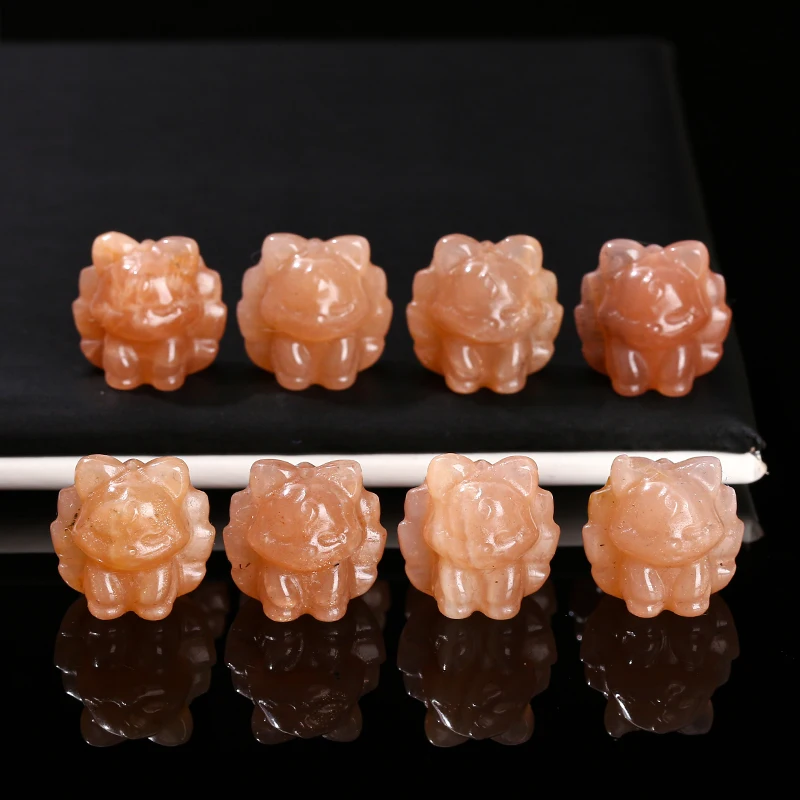 1 Pc Natural Orange Moonstone Carved Nine-Tailed Fox Shape Bead With Hole Cute Charms For Jewelry Making Diy Necklace Bracelet