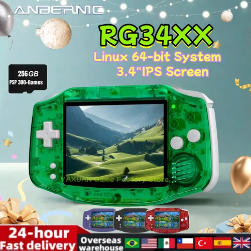 ANBERNIC-consola de juegos portátil RG34XX, pantalla IPS de 3,4 pulgadas, sistema Linux de 64 bits, RG 34XX 32G, reproductores de videojuegos Retro, WiFi, PSP, regalo