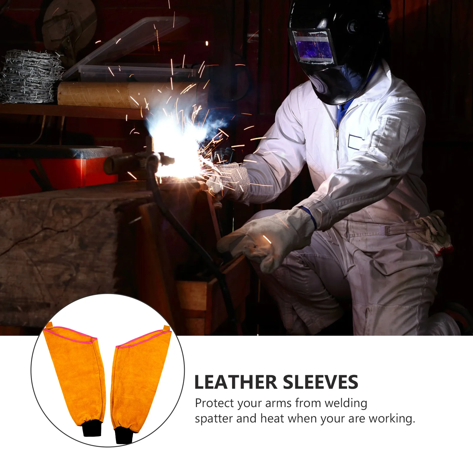 Welding Sleeve Heavy Duty Thick Split Cowhide Heat Resistant Flame Proof Welder Arm Protective Long Working Sleeves