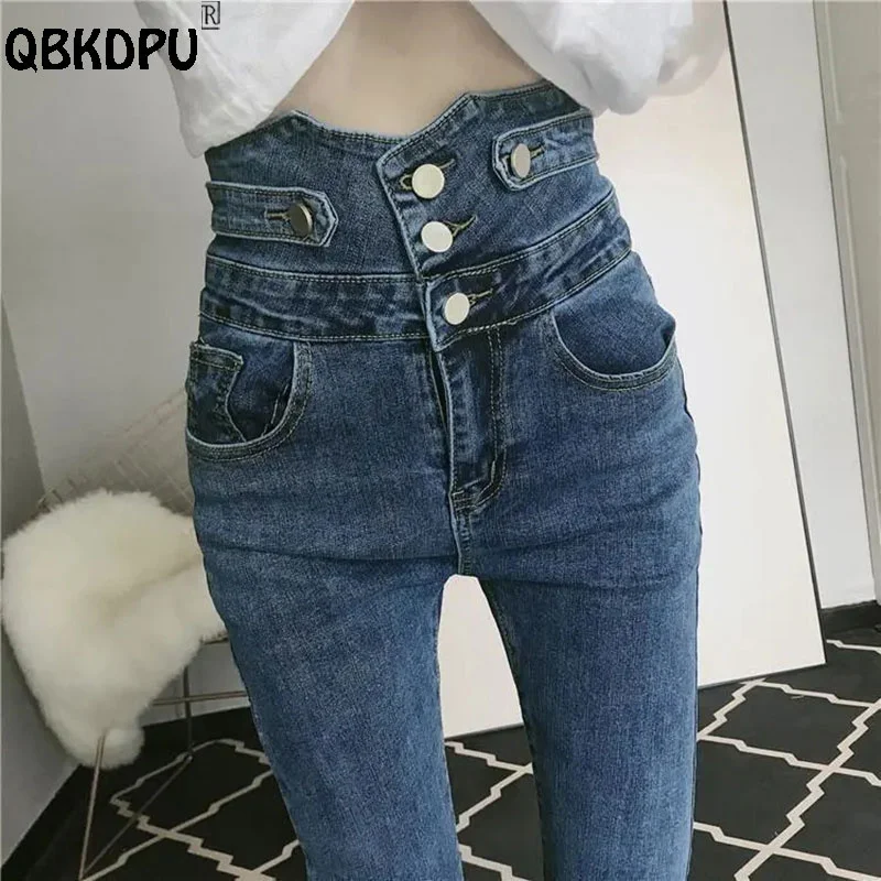 

Chic Design Skinny Jeans Women High Waist Stretch Pencil Vaqueros New Streetwear Cowboy Capris Wash Ankle Length Denim Pants