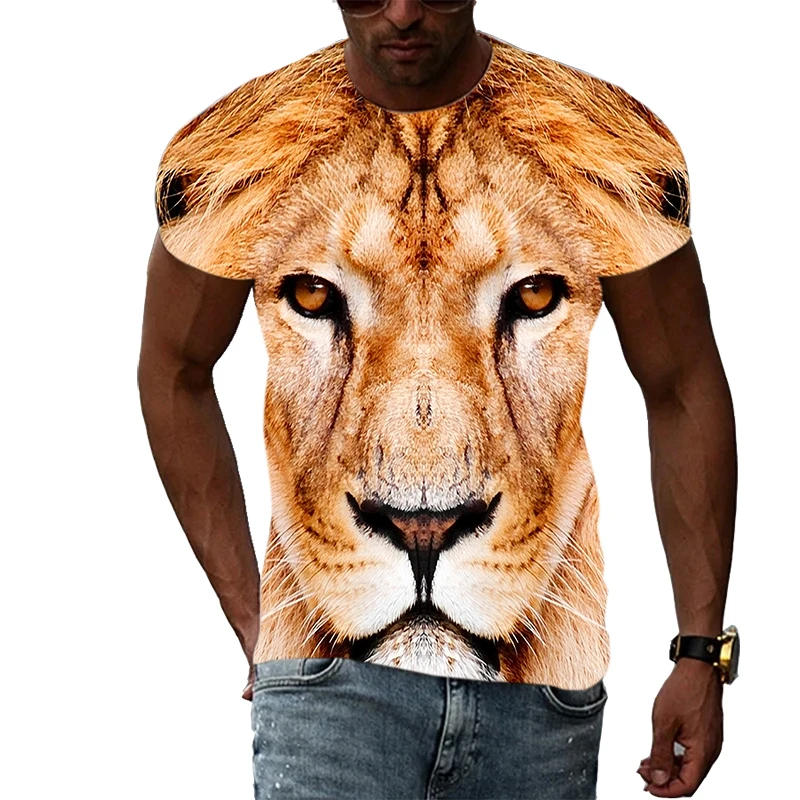 Summer Fashion The New Animal Lion graphic Men T-shirts Casual 3D Print Hip Hop Harajuku Personality Round Neck Short Sleeve Top