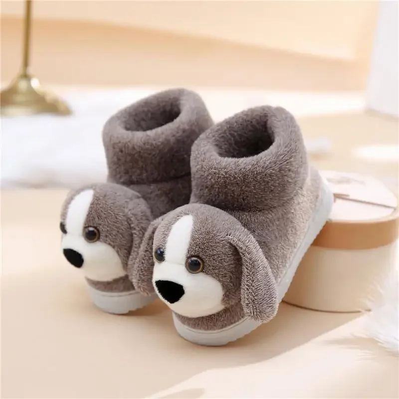 Cartoon Dog Home Slippers for Girls Boys Lighted High Top Cotton Shoes Indoor Soft Non-slip Winter Boots Warm Plush Kids Shoes