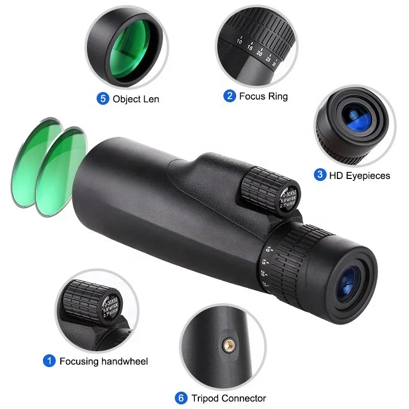 Outdoor Zoom monocular 10-30x50 Large Aperture Telescope Optical lens High Power high definition