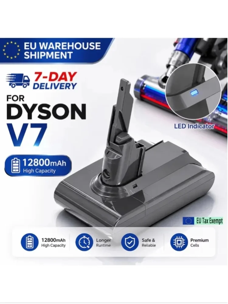 Ersatzakku für Dyson V7 SV11 Serie Staubsauger, 21,6V 12800mAh Lithium-Ionen-Akku, geeignet für Animal Pro Modell Langstrecken-Staubsauger