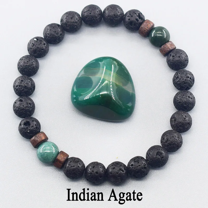 Natural Indian Agate Bead Stone Bracelet Men Women Volcanic Lava Energy Healing Yoga Meditation Jewelry Couple Gift for Lover