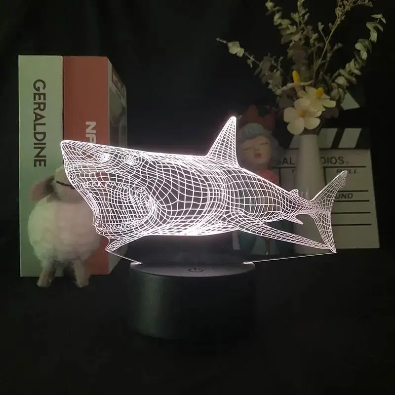 Lampe LED Tactile 3D en Forme de Requins, Luminaire Décoratif d'Nik, Disponible en 7 Couleurs, Idéal pour une Chambre à Coucher ou comme Cadeau