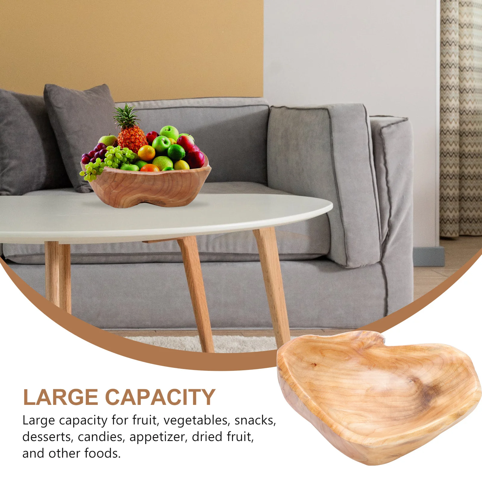 

1Pcs Handmade Root Caving Wood Fruit Tray Large Capacity Snack Dessert Serving Plate Storage Organizer Natural Texture for Home