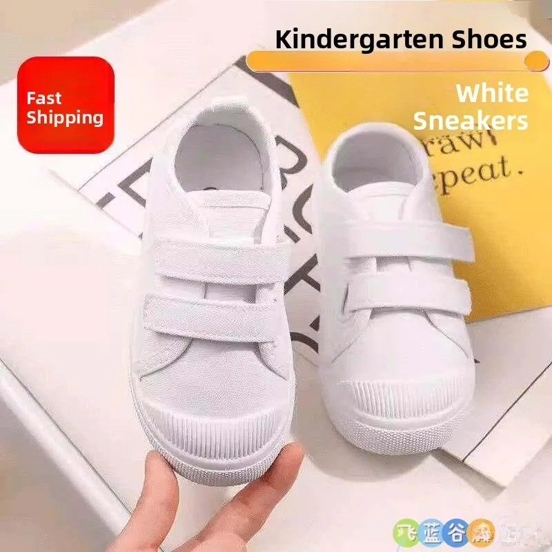 

Children's Slip-On Canvas Shoes White Sneakers Spring Autumn Performance Indoor Shoes Boys Girls Toddler Nursery School
