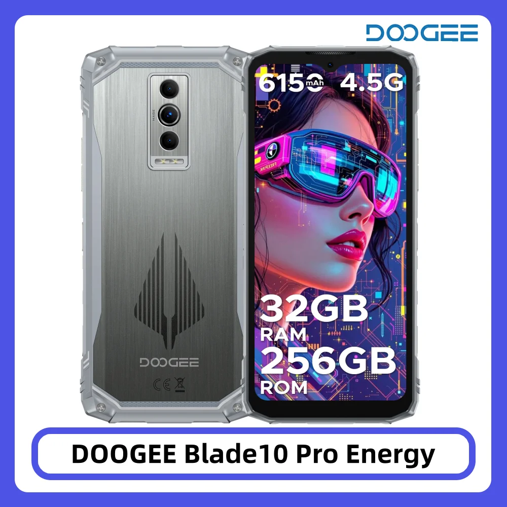 Robustes DOOGEE Blade10 Pro Energy-Telefon, 32 GB, 256 GB, 6,56 Zoll HD+-Bildschirm, 6150 mAh, großer Akku, 50 MP, KI-Kamera, Android 15 NFC