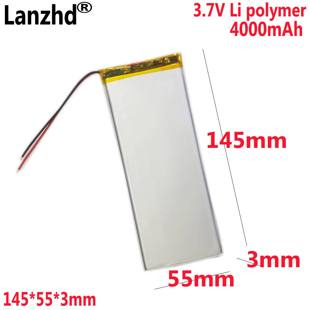 3.7V polimer Li 4000mAh bateria do płaski Panel baterii tablet 3055145 wbudowanej baterii 145*55*3mm