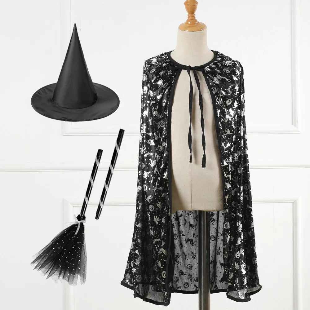 Heksenhoed Trick Or Treat Sterrenhemel Gradiënt Heksenbezem Rekwisieten Kinderen Heksenkaap Mysterieus Voor Kleuterschool Drag Show Familie