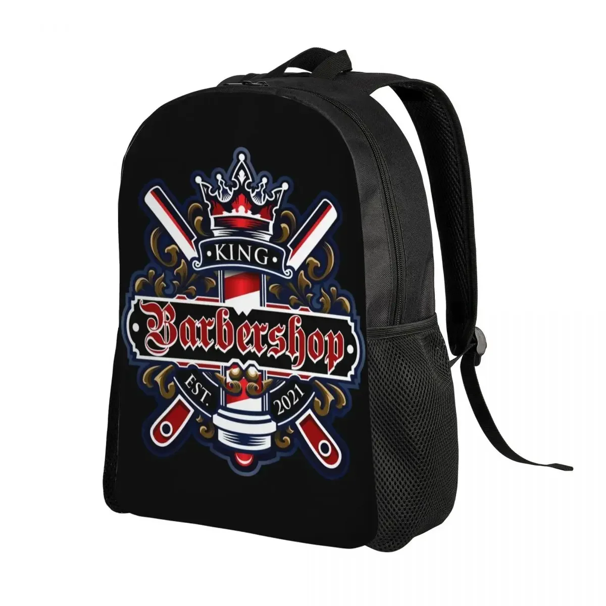 Custom Vintage Modern Barbershop Logo Emblem Backpack Women Men Casual Bookbag for School College Barber Shop Bags