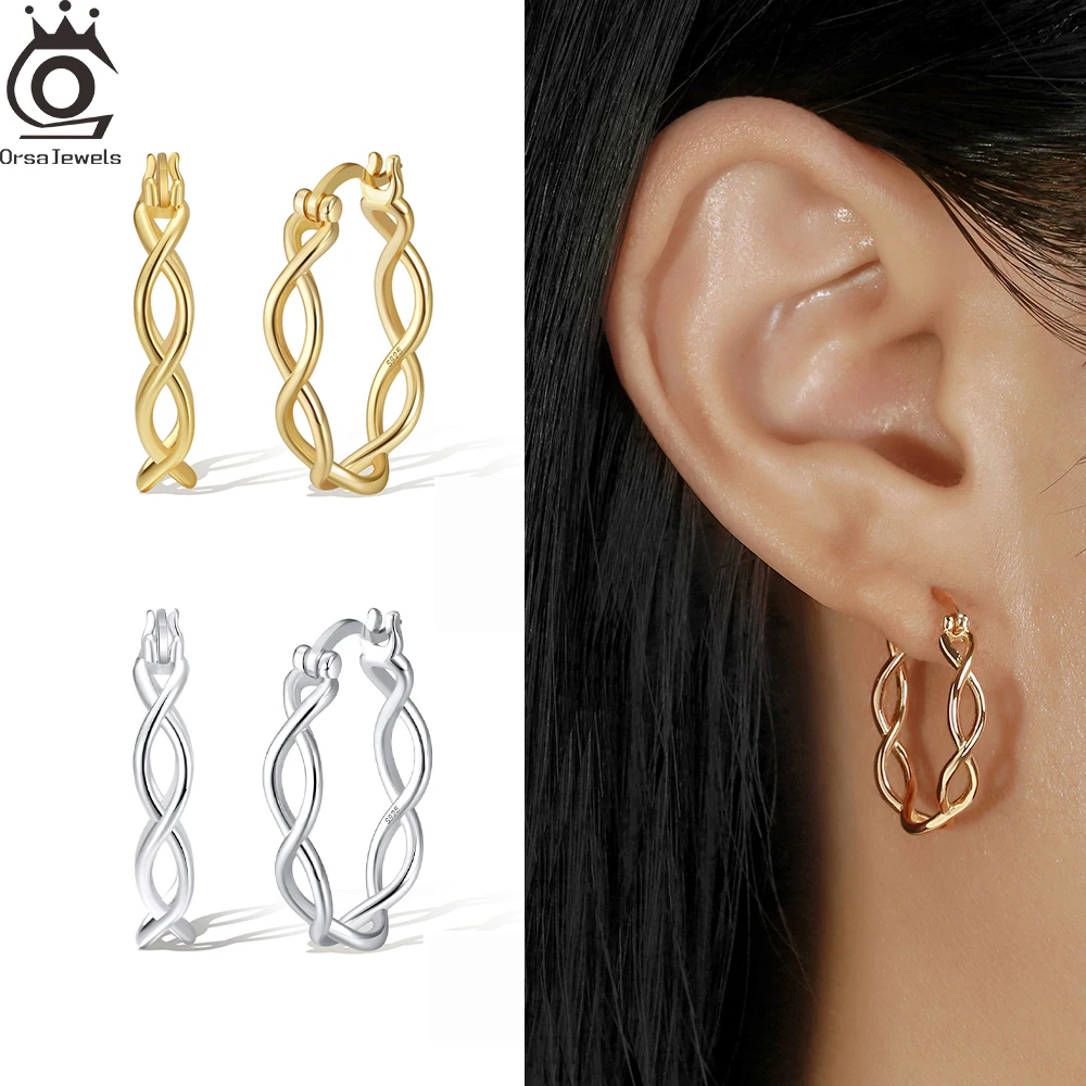 

ORSA JEWELS 100% 925 Sterling Silver Hollow Hoop Earrings Geometry Simple Jewelry Women Evening Party Gift Accessories SE363