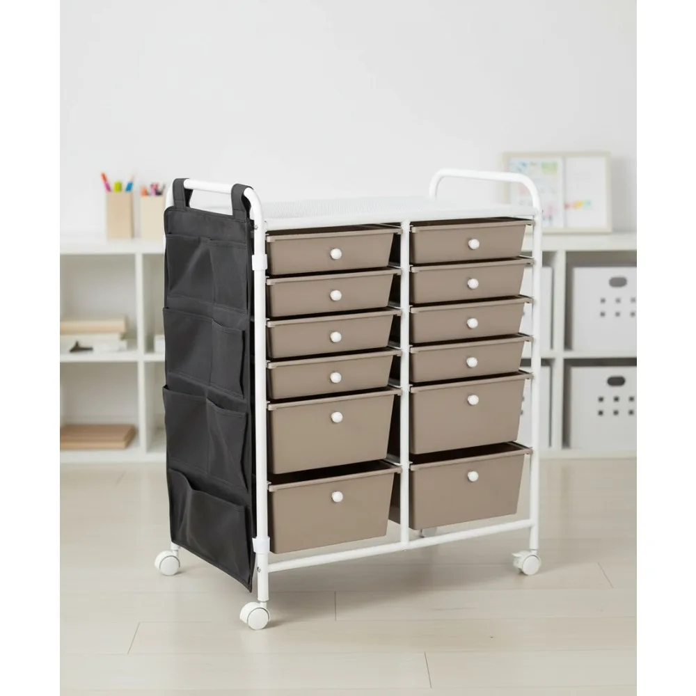 

12-Drawer Rolling Storage Cart with Side Pockets - Metal Craft Organizer for Home Office & Art Supplies