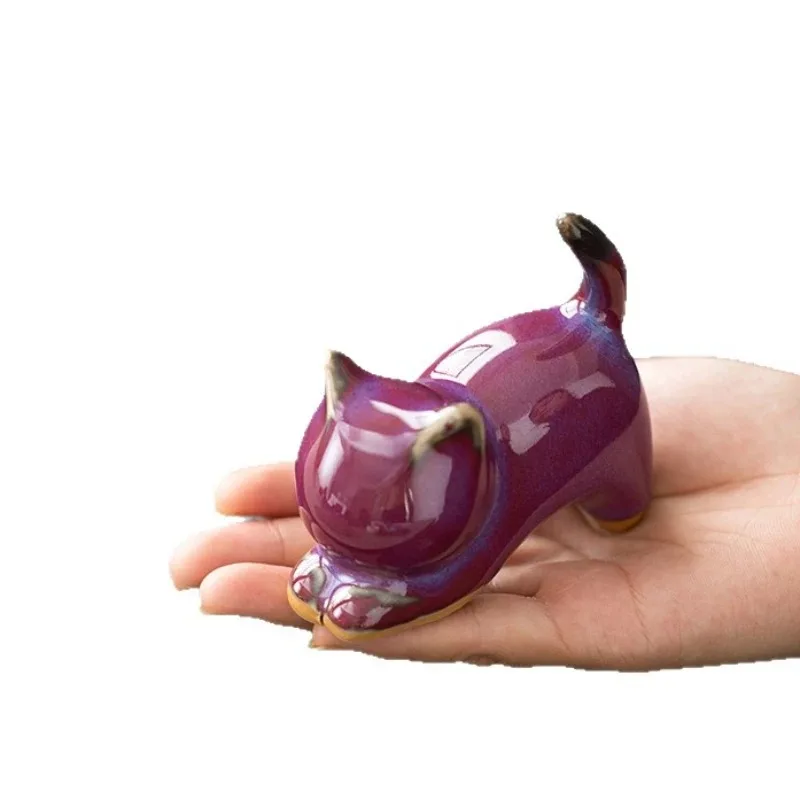 

Cute Cat Shaped Desktop Teapet Ceramic Ornament Home Decor Crafts Fashion Tea Drinks Tray Decoration Miniatures Ceramics Toys