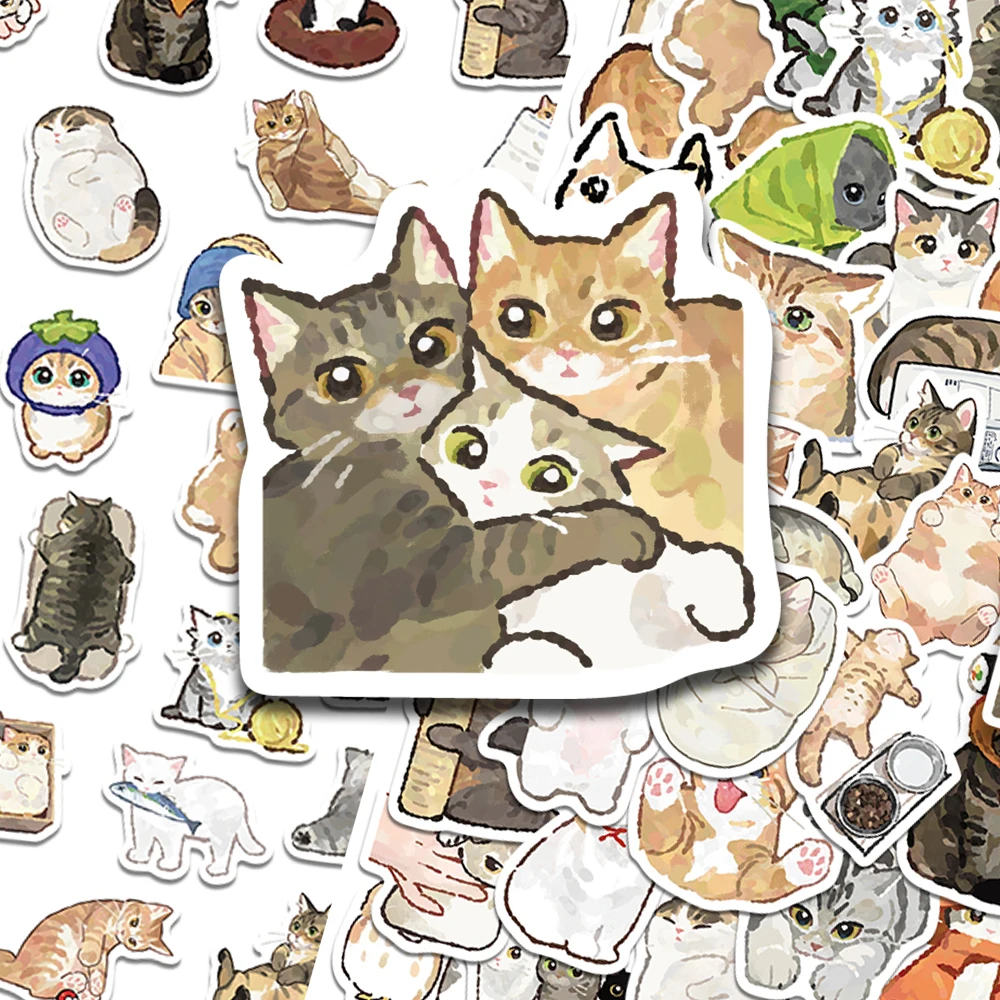 77pcs Cartoon Cute Cats Stickers Kawaii Decals For Phone Laptop Suitcase Refrigerator Skateboard DIY Creative Stickers Gifts
