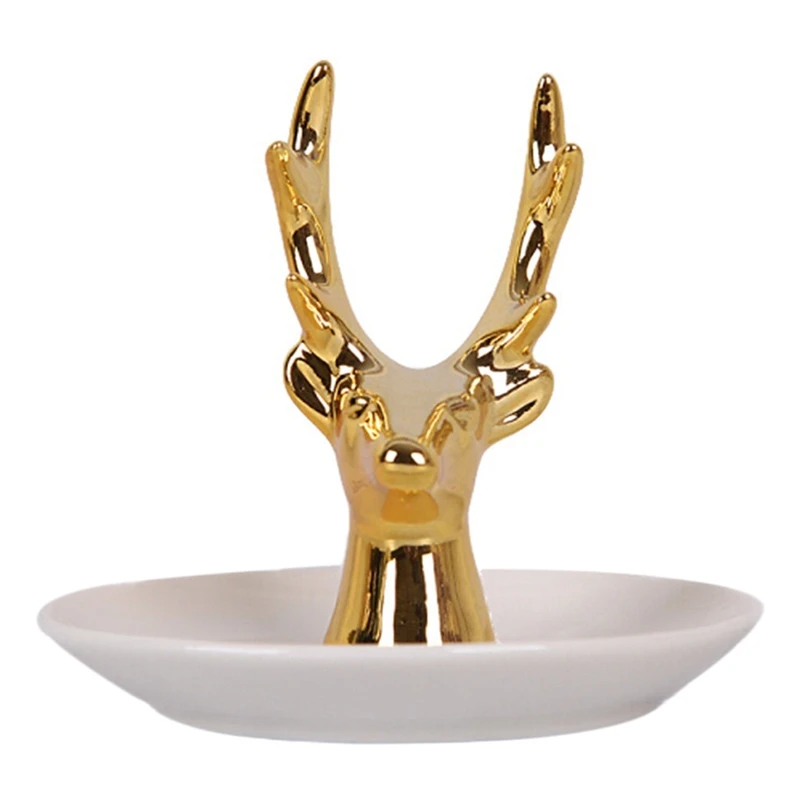 Ceramic Deer Head Jewelry Display Holders Creative Animals Jewelry Tray Ring Bracelet Storage Organizers Tray