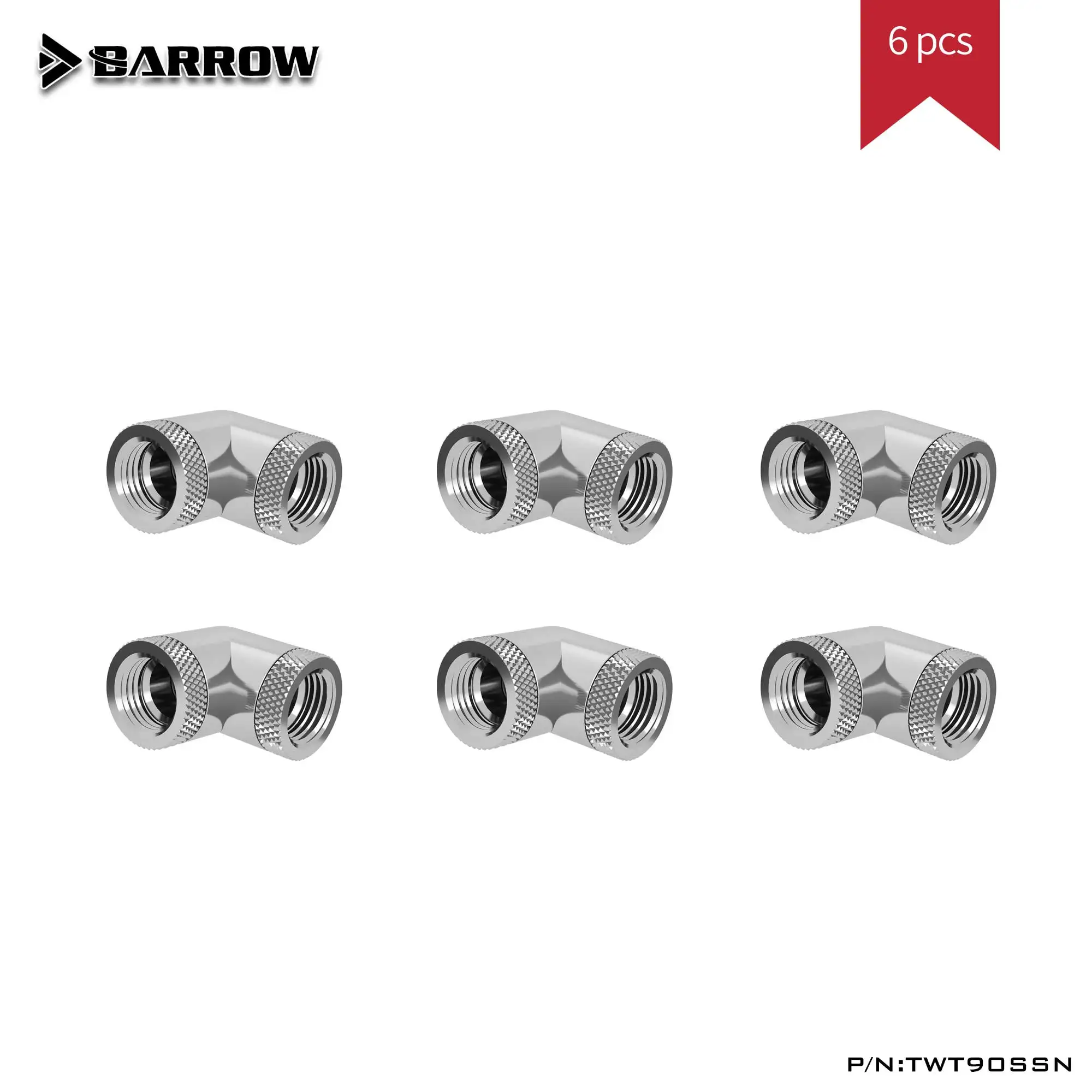 

Barrow TWT90SSN 6pcs PC Water Cooling 90 Degree Fitting G1/4 Dual Female Silver/Black/White/Gold Adaptors