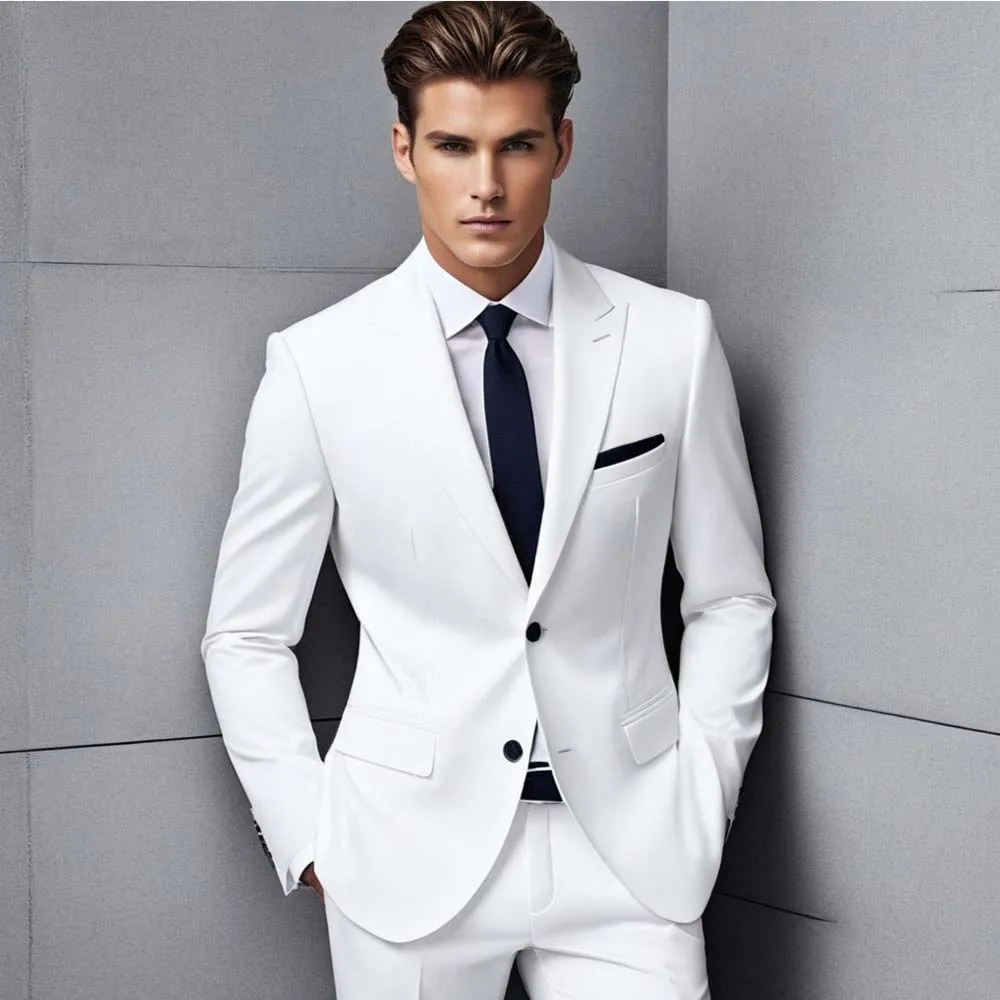 

Slim Fit Men Suits Single Breasted Peak Lapel Flat Front Male Clothing Wedding 2 Piece Jacket Pants Formal Costume Homme Terno